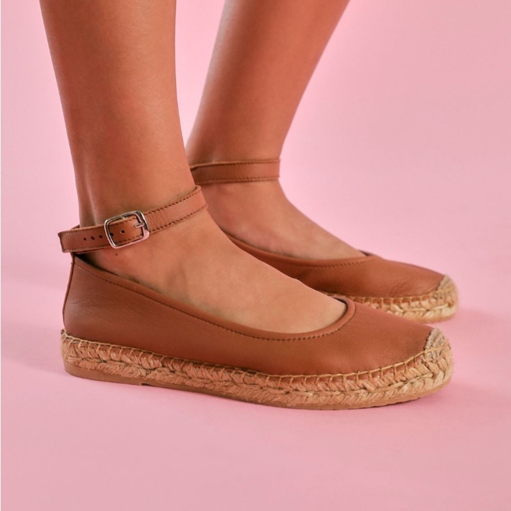 Free People Brown Espadrille Flats with Ankle Strap NWOT